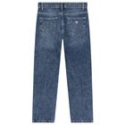 Girls Blue Embellished Logo Denim Jeans, 1, hi-res