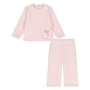 Younger Girls Pink Ribbed Trouser Set