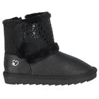 Girls Black Faux Leather Boots, 1, hi-res