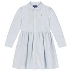 Girls Blue Striped Shirt Dress, 1, hi-res