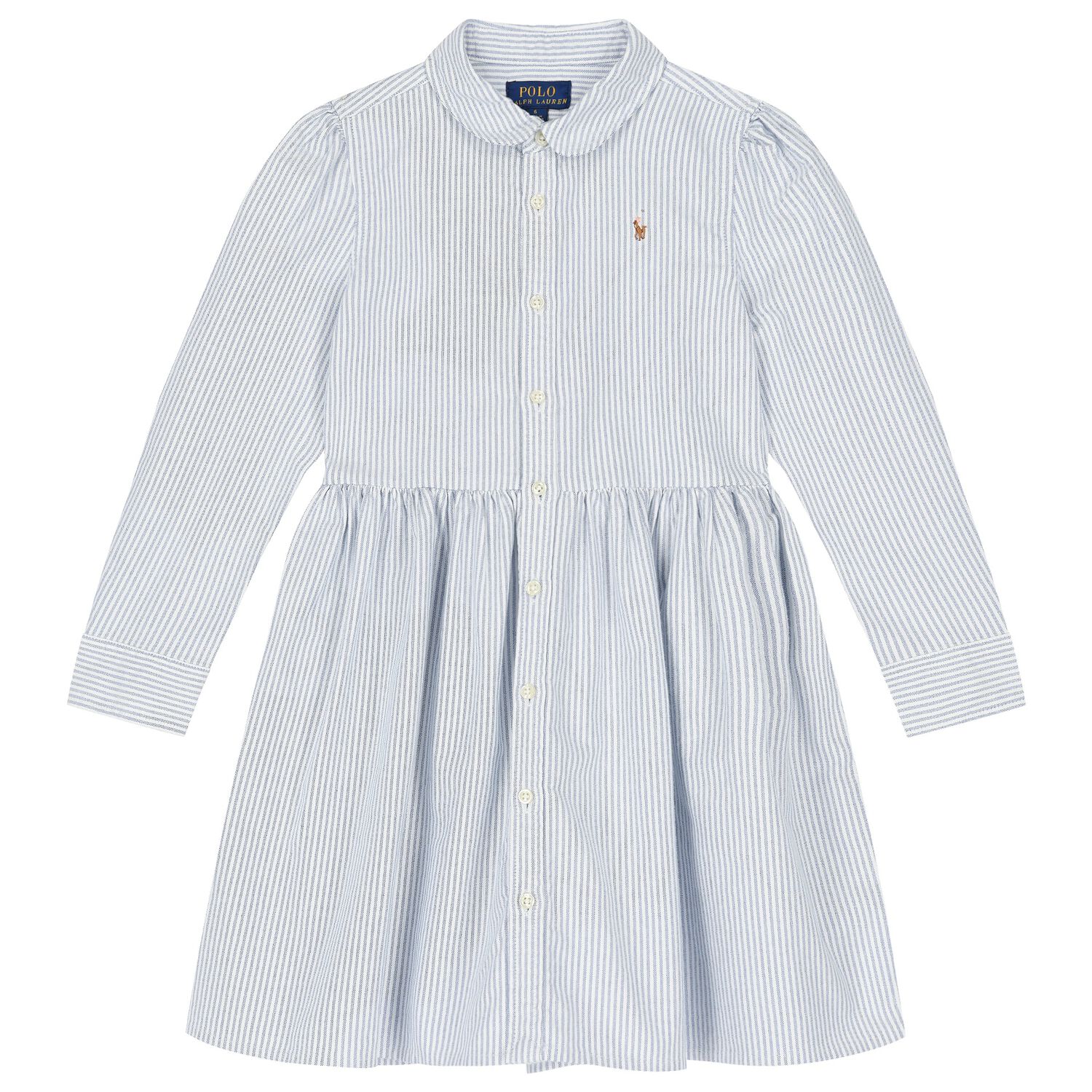 Girls Blue Striped Shirt Dress, 1, hi-res