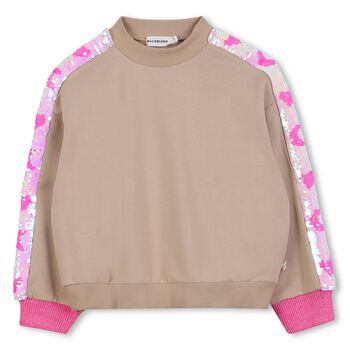 Girls Beige Sequin Sweatshirt