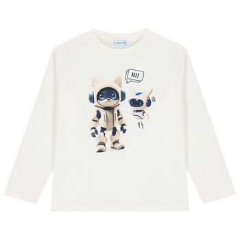 Boys White Robot Long Sleeve Top