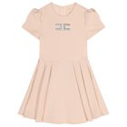 Girls Pink Diamante Logo Pleated Dress, 1, hi-res
