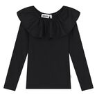 Girls Black Ruffle Long Sleeve Top, 1, hi-res