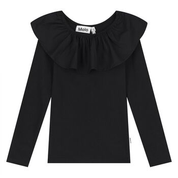 Girls Black Ruffle Long Sleeve Top