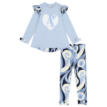 Girls Blue Logo Swirl Leggings Set