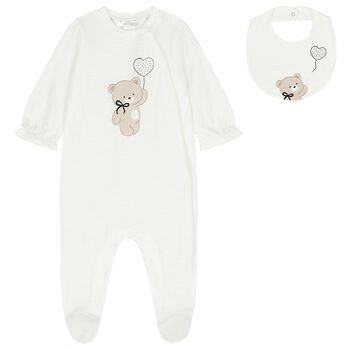 Baby Girls Ivory Teddy Bear Babygrow Set