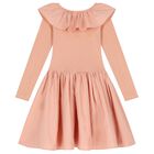 Girls Pink Ruffled Long Sleeve Dress, 1, hi-res