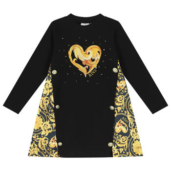 Girls Black & Gold Heart Dress