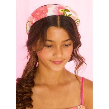 Girls Pink Floral Embroidered Headband