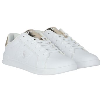 Girls White & Gold Logo Trainers
