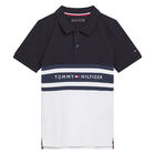Boys White & Navy Logo Polo Shirt, 1, hi-res