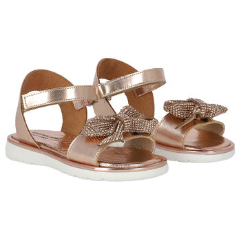 Girls Rose Gold Diamante Bow Sandals