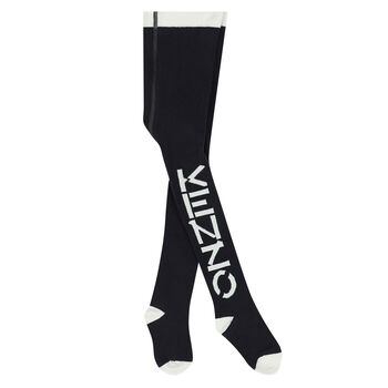 Girls Grey & White Logo Tights