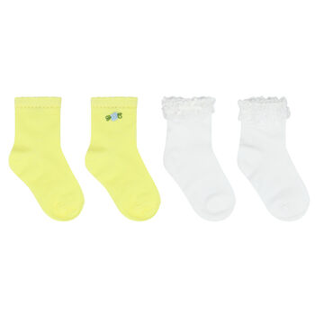 Girls White & Yellow Socks ( 2-Pack )