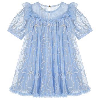 Girls Blue Embellished Tulle Dress