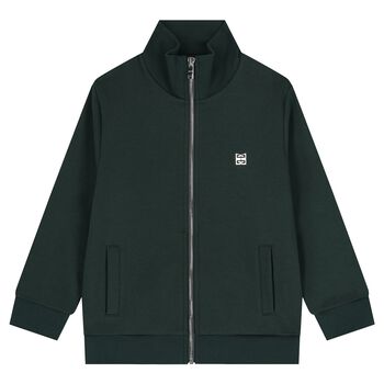 Boys Green Logo Zip Up Top