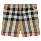 Younger Boys Beige Checkered Shorts, 1, hi-res