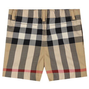 Younger Boys Beige Checkered Shorts