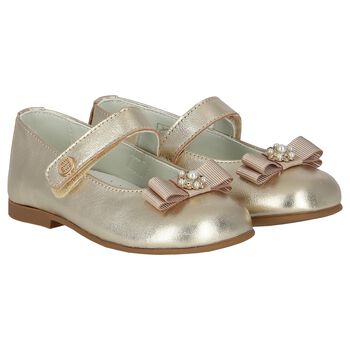 Younger Girls Gold Ballerina Bow Shoes