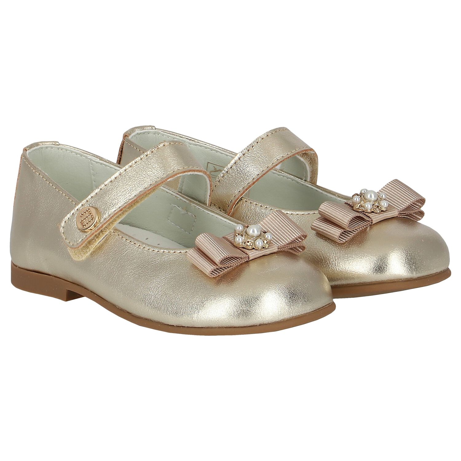 Younger Girls Gold Ballerina Bow Shoes, 1, hi-res image number null