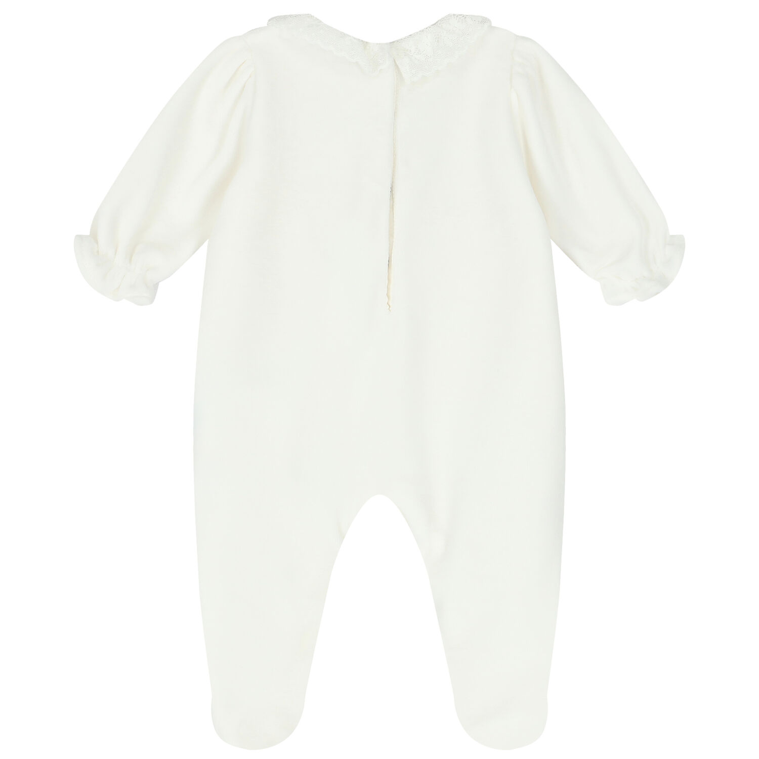 Baby Girls Ivory Lace Babygrow, 1, hi-res