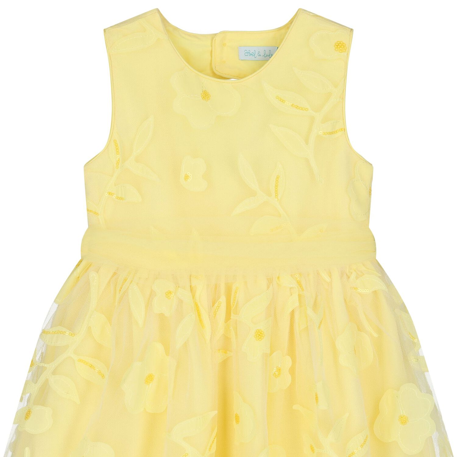 Girls Yellow Cut-Out flowers Dress, 1, hi-res