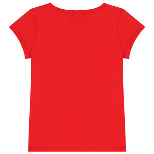 Girls Red Embellished Teddy Logo T-Shirt