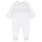 Baby Boys White & Blue Babygrow, 1, hi-res