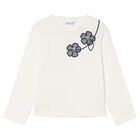 Girls Ivory Embroidered Floral Long Sleeve Top, 5, hi-res