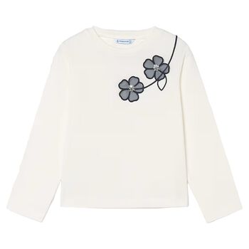 Girls Ivory Embroidered Floral Long Sleeve Top