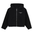 Girls Black Logo Hooded Zip Up Top, 1, hi-res