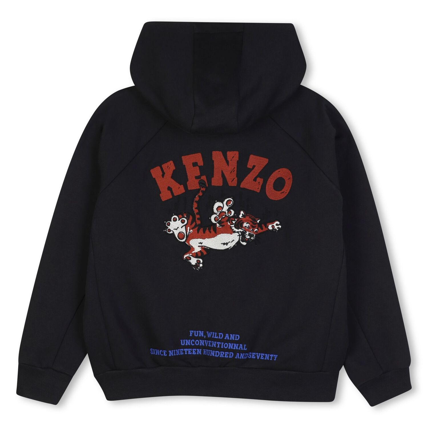 Boys Navy Blue & Black Tiger Logo Hooded Zip Up Top, 1, hi-res