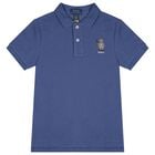 Boys Navy Blue Fishing Polo Bear Polo Shirt, 1, hi-res