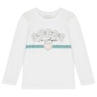 Girls White Logo Long Sleeve Top, 1, hi-res