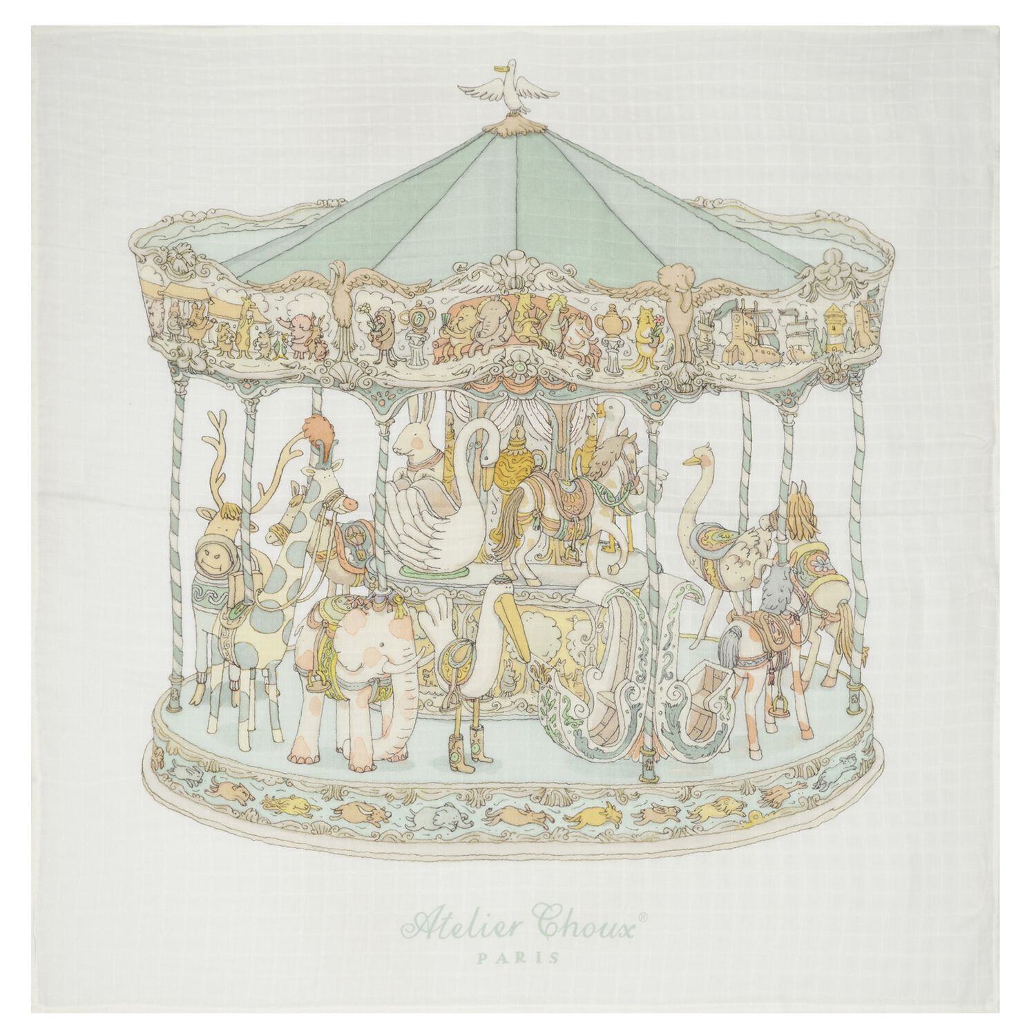 Baby Boys White & Green Carousel Swaddle Carré Blanket, 3, hi-res image number null