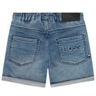 Younger Boys Blue Logo Denim Shorts, 1, hi-res
