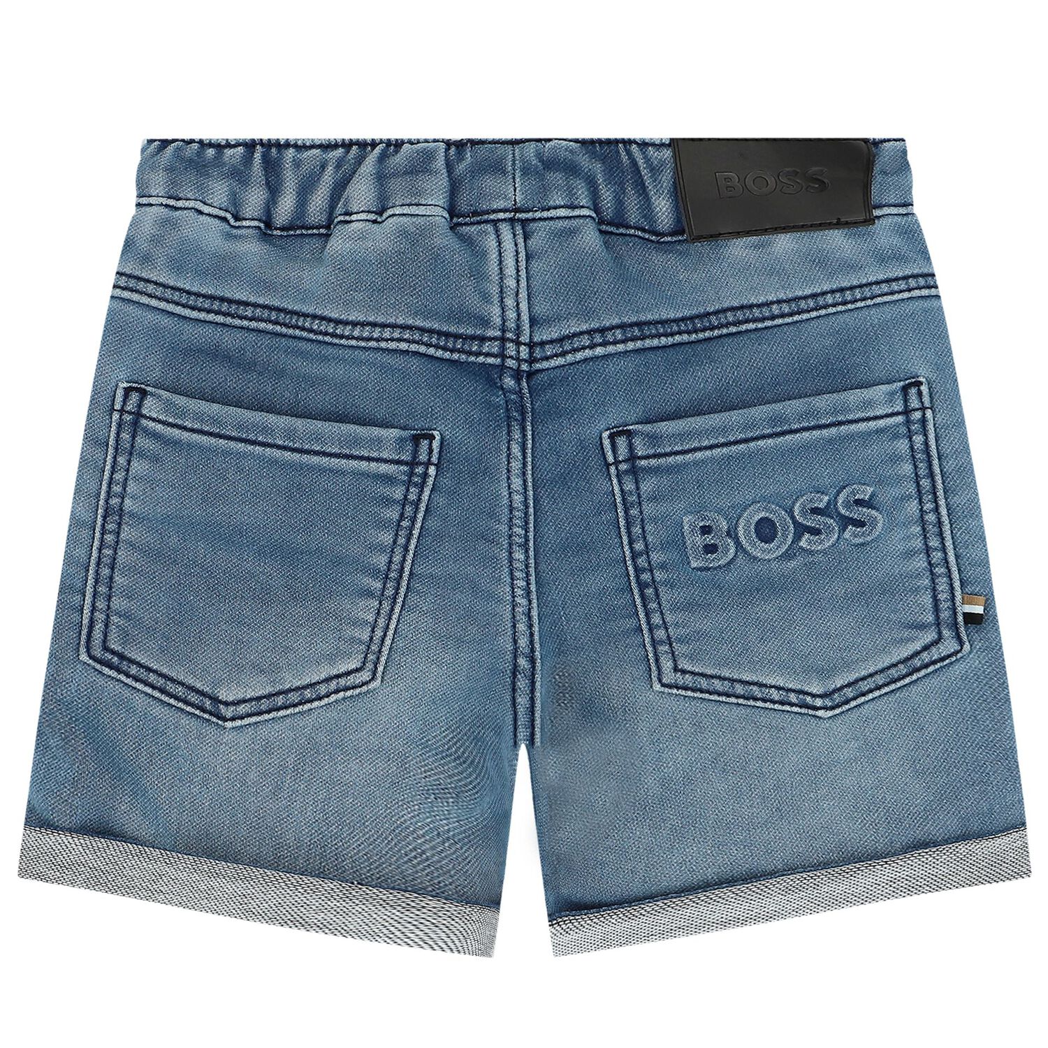 Younger Boys Blue Logo Denim Shorts, 1, hi-res