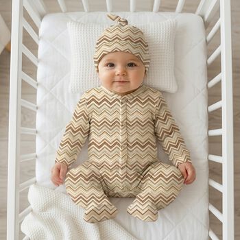 Beige & Brown Zig Zag Babygrow Set