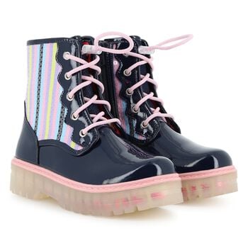 Girls Navy Blue Embellished Boots
