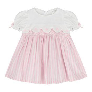 Baby Girls White & Pink Striped Dress