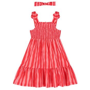 Girls Pink Striped Smocked Dress Set