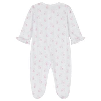 Baby Girls White & Pink Teddy Bear Babygrow