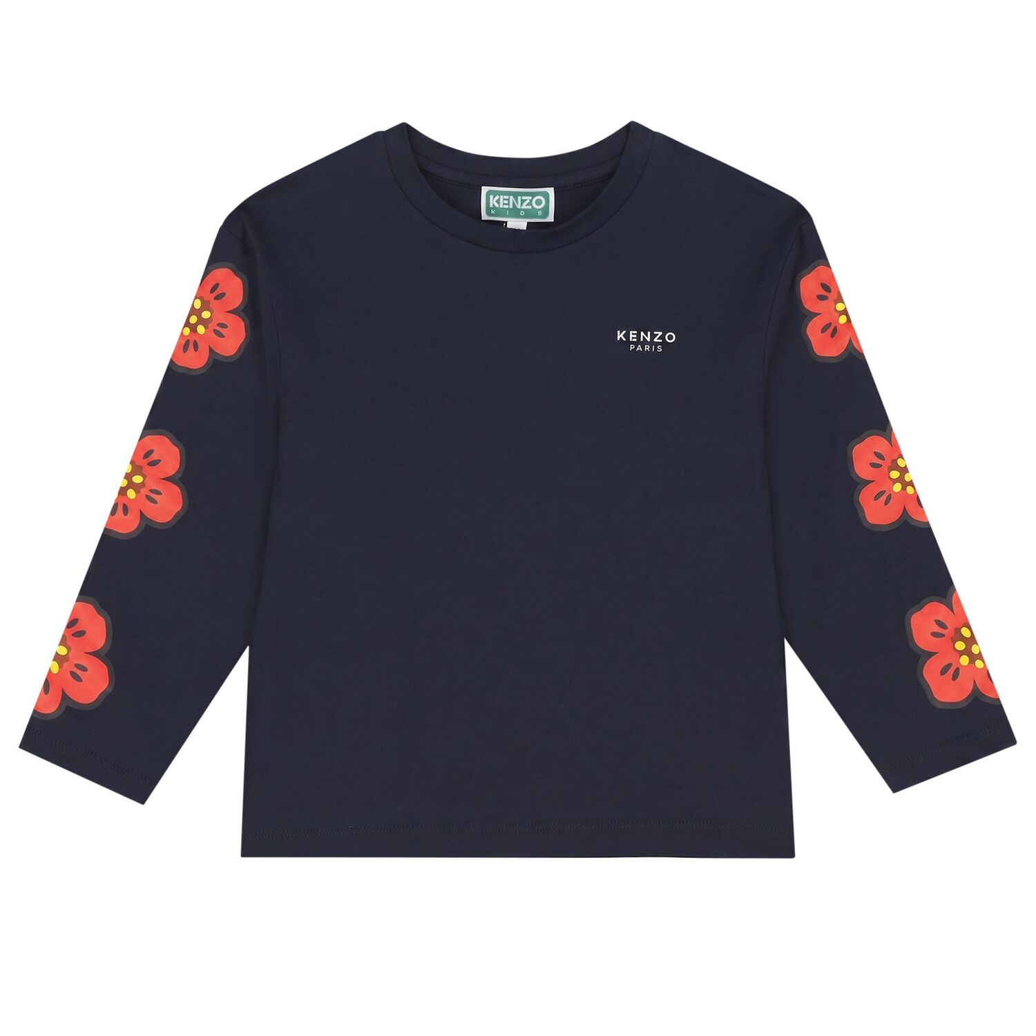 Girls Navy Blue Boke Flower Long Sleeve Top, 1, hi-res