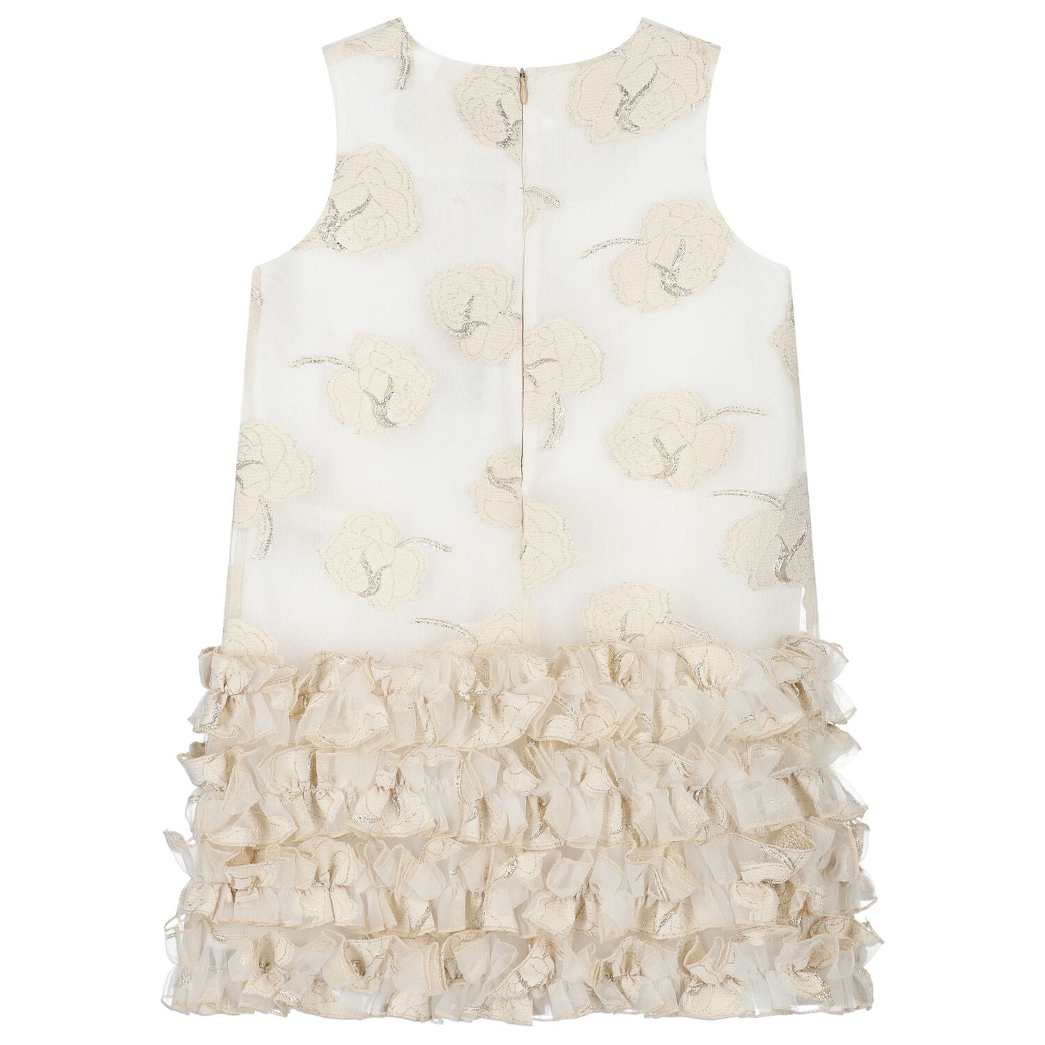 فستان جاكار من الأورجانزا باللون العاجي والذهبي للبنات, 1, hi-res image number null