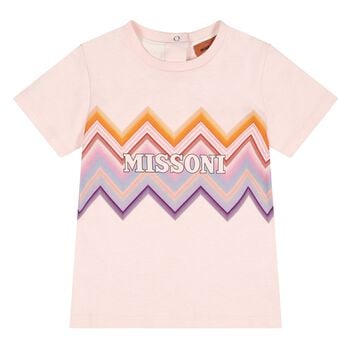 Younger Girls Pink Zig Zag Logo T-Shirt