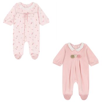 Baby Girls Pink Floral Babygrows ( 2-Pack )