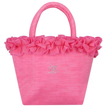 Girls Pink Logo Ruffled Hand Bag