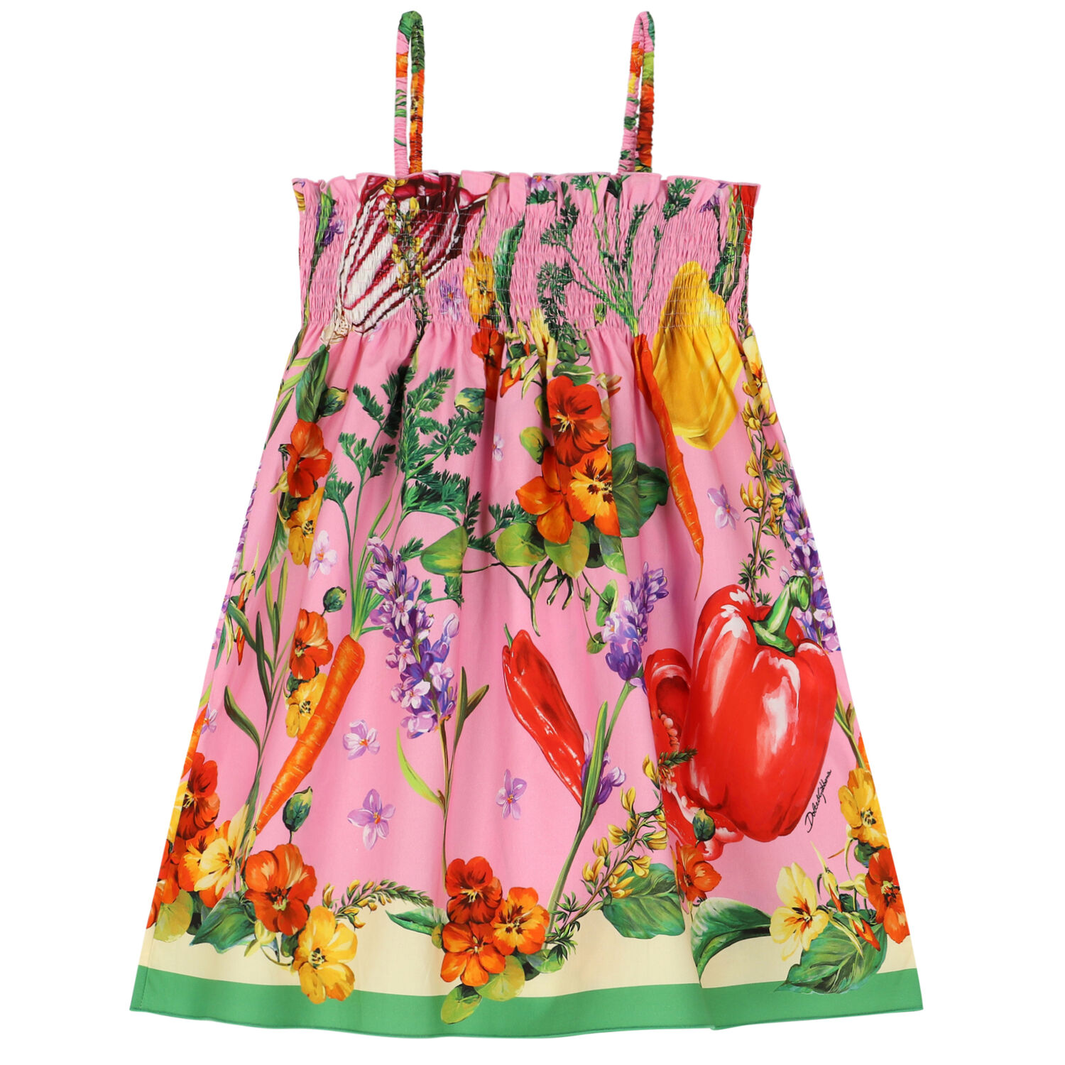 Girls Pink Vegetables Dress, 1, hi-res